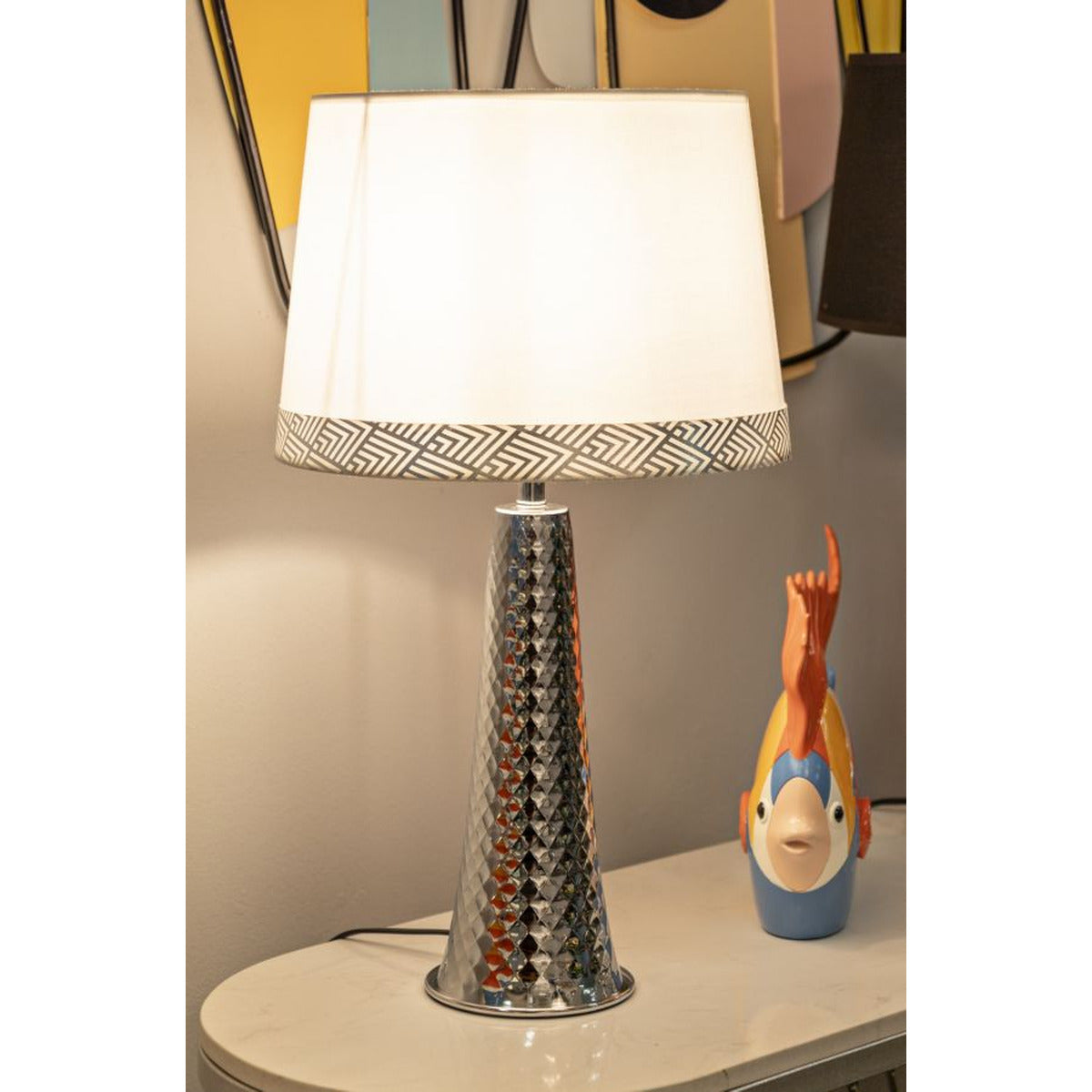 Lampada da Tavolo MF902, Argento, Tessuto, 30x30x54 cm, Seven Design