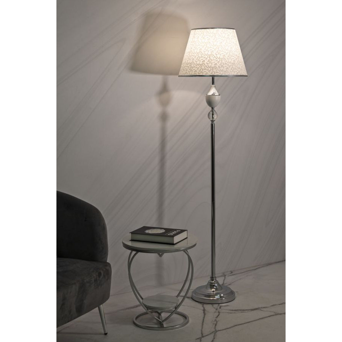 Lampada da Terra MF906, Argento, Tessuto, 40x40x158 cm, Seven Design