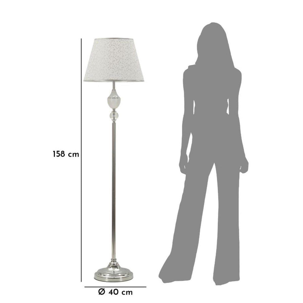 Lampada da Terra MF906, Argento, Tessuto, 40x40x158 cm, Seven Design