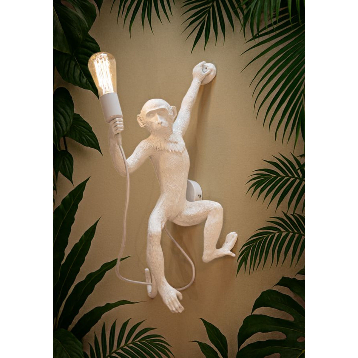 Lampada a Parete Scimmia 3, Bianco, Poliestere, 32x32x64 cm, Seven Design