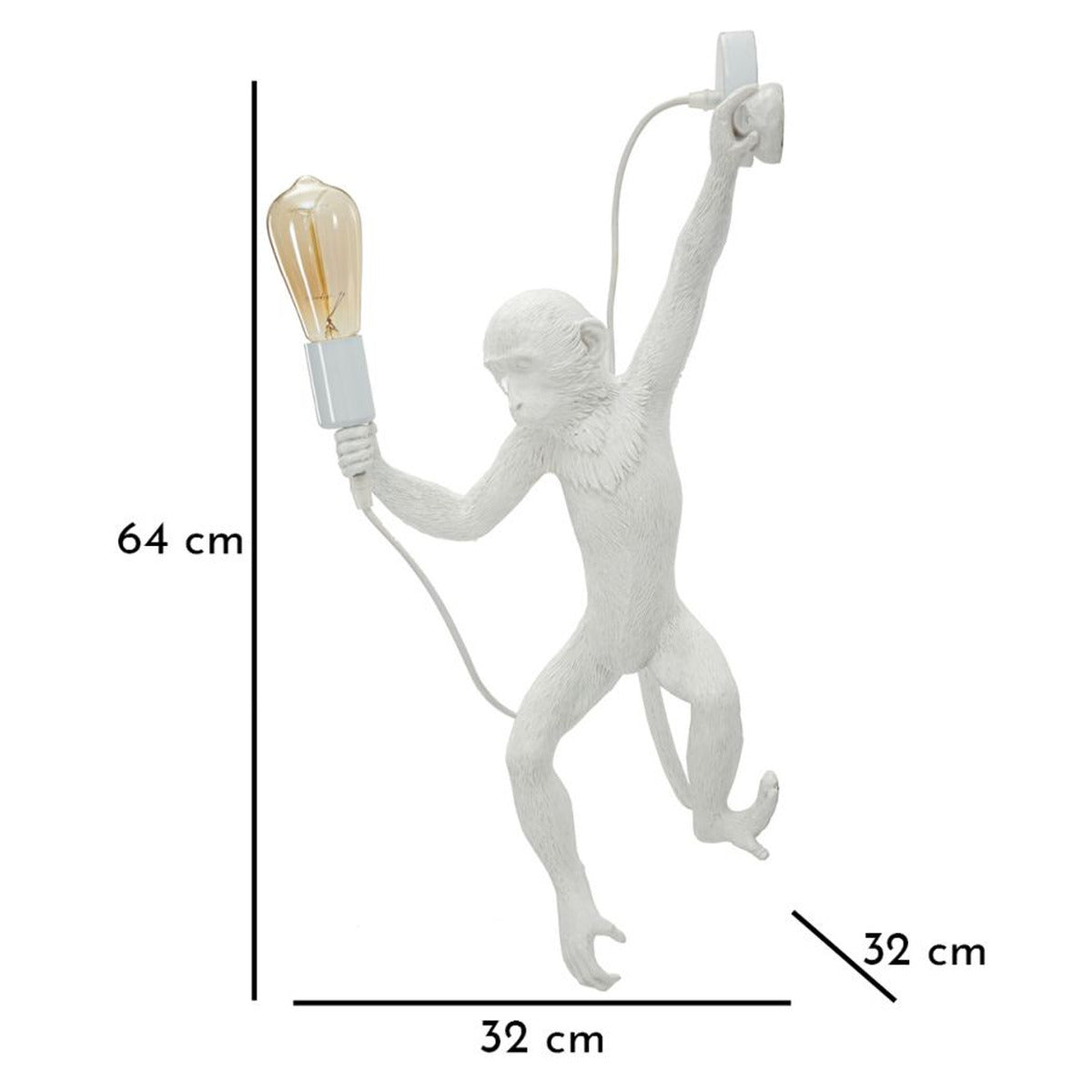 Lampada a Parete Scimmia 3, Bianco, Poliestere, 32x32x64 cm, Seven Design