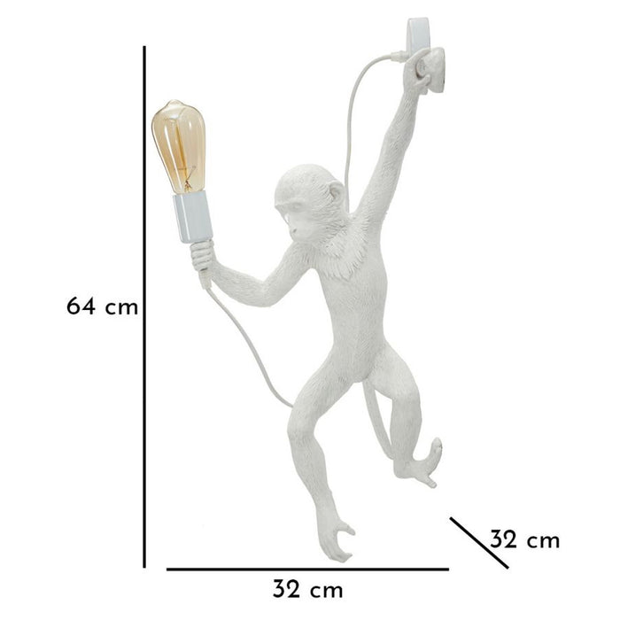 Lampada a Parete Scimmia 3, Bianco, Poliestere, 32x32x64 cm, Seven Design