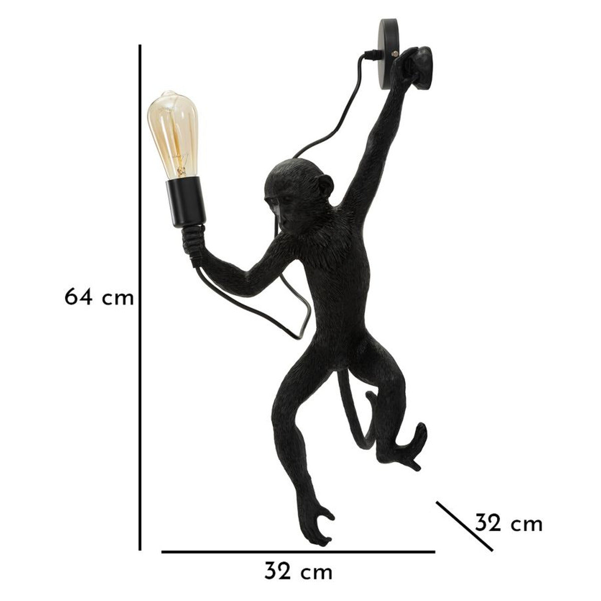 Lampada a Parete Scimmia 4, Nero, Poliestere, 32x32x64 cm, Seven Design