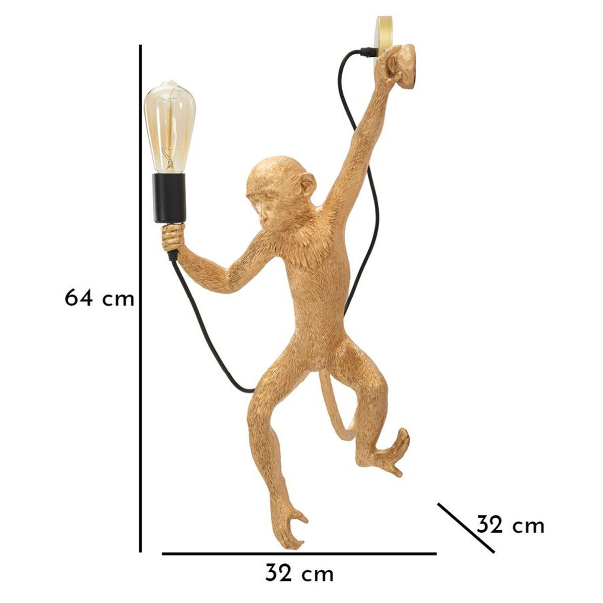 Lampada a Parete Scimmia 5, Oro, Poliestere, 32x32x64 cm, Seven Design