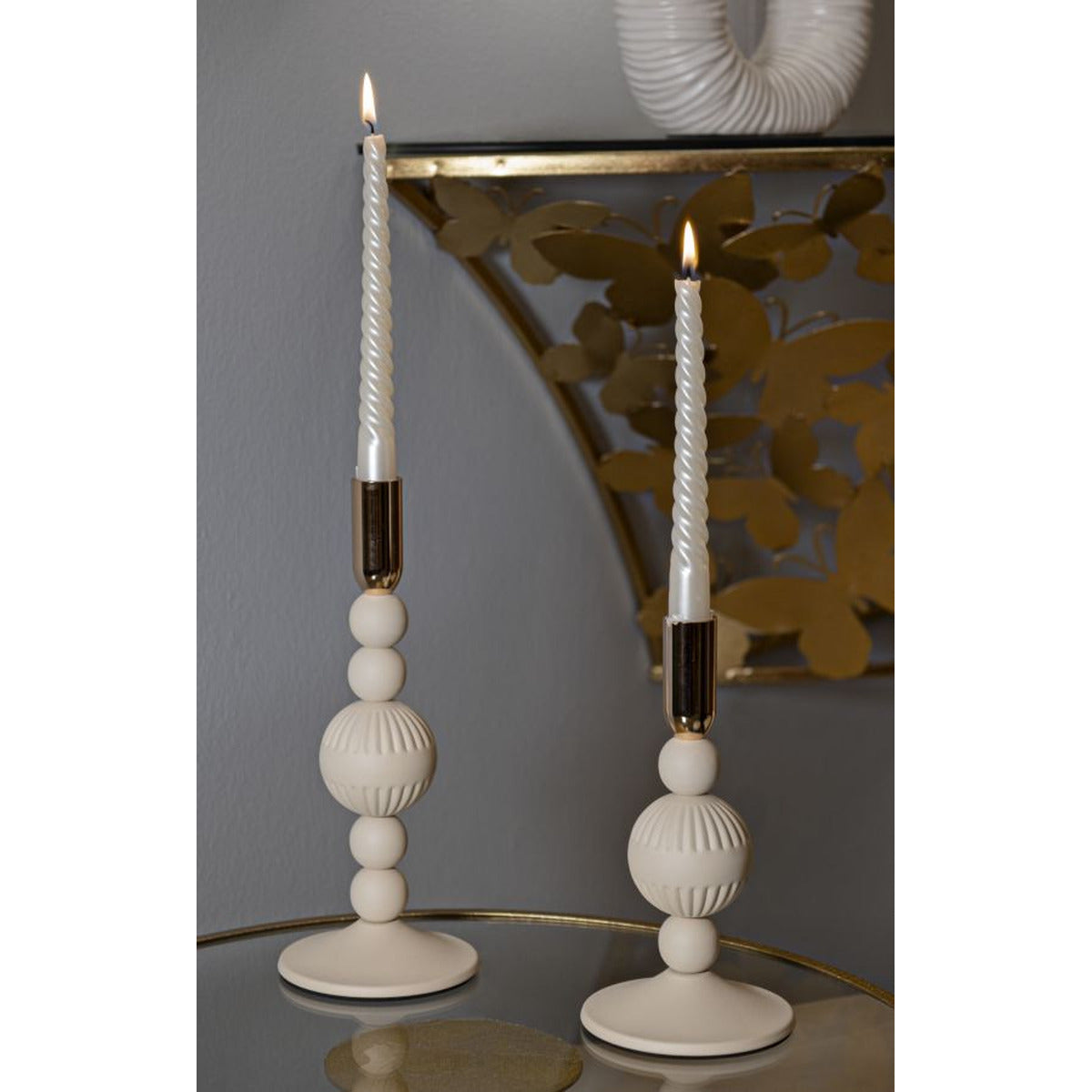 Portacandela MF931, Beige, Acciaio, 10x10x25,5 cm, Seven Design