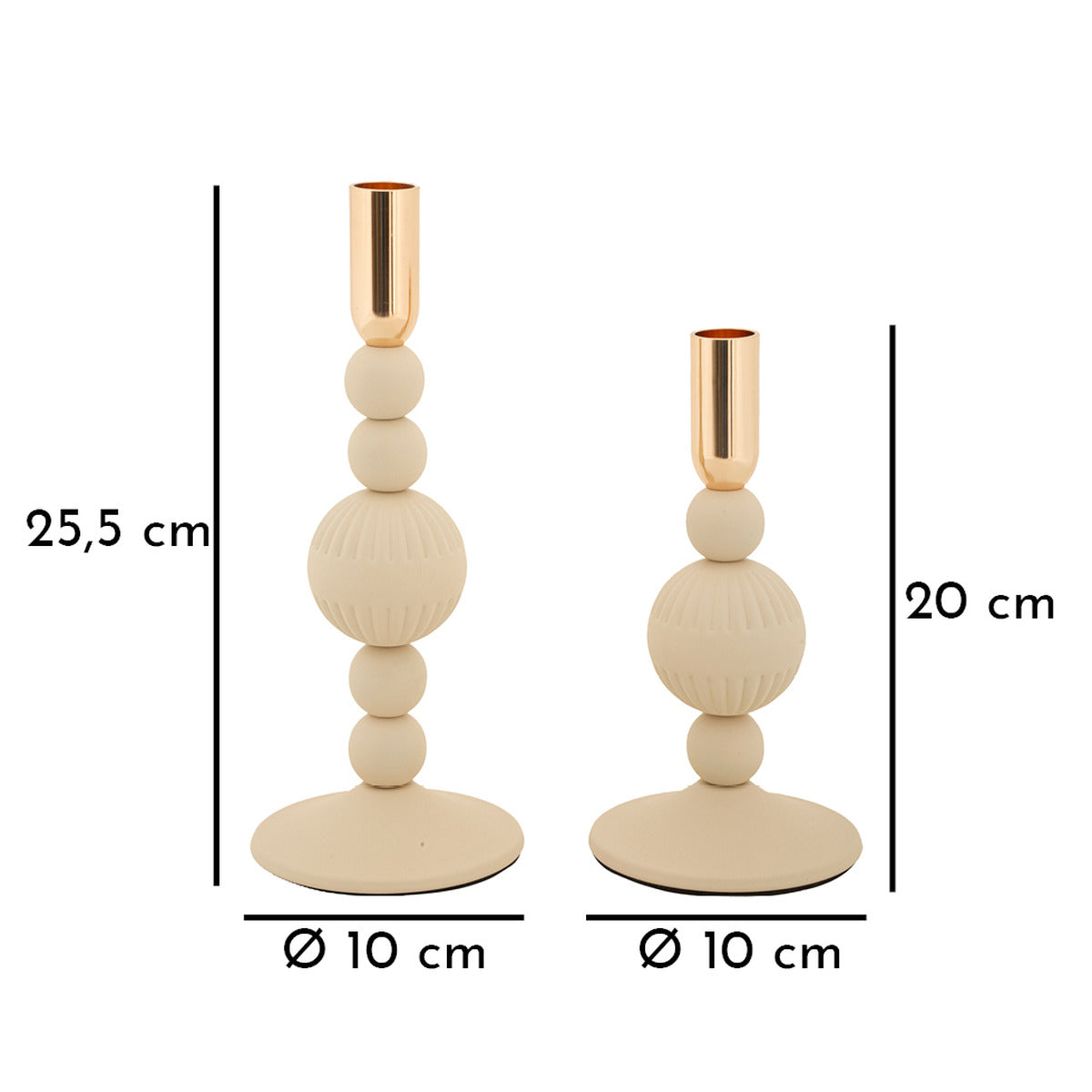 Portacandela MF931, Beige, Acciaio, 10x10x25,5 cm, Seven Design