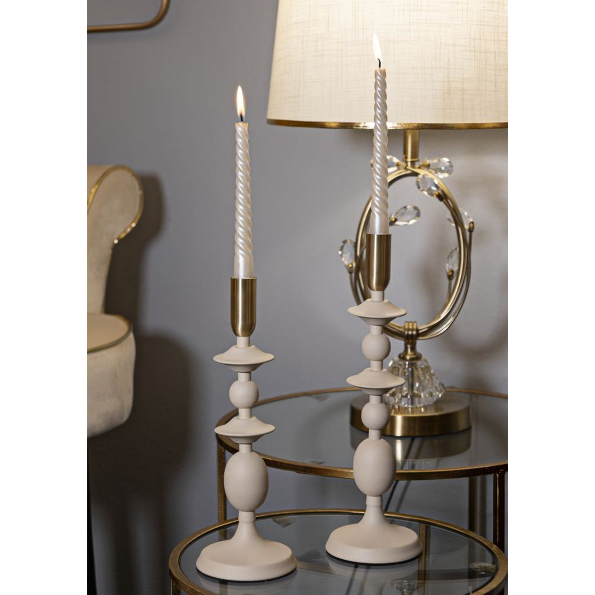 Portacandela MF933, Beige, Acciaio, 10x10x33 cm, Seven Design