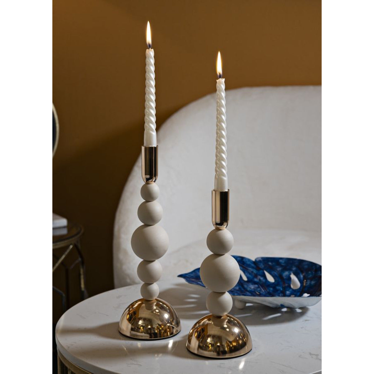 Portacandela MF935, Beige, Acciaio, 10x10x29,5 cm, Seven Design