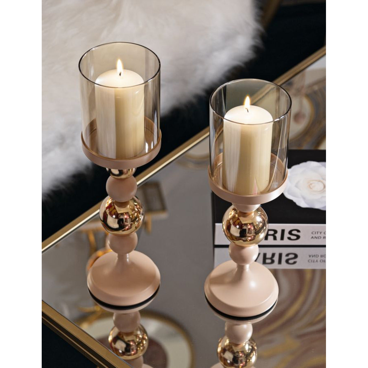 Portacandela MF938, Oro, Acciaio, 10x10x36 cm, Seven Design