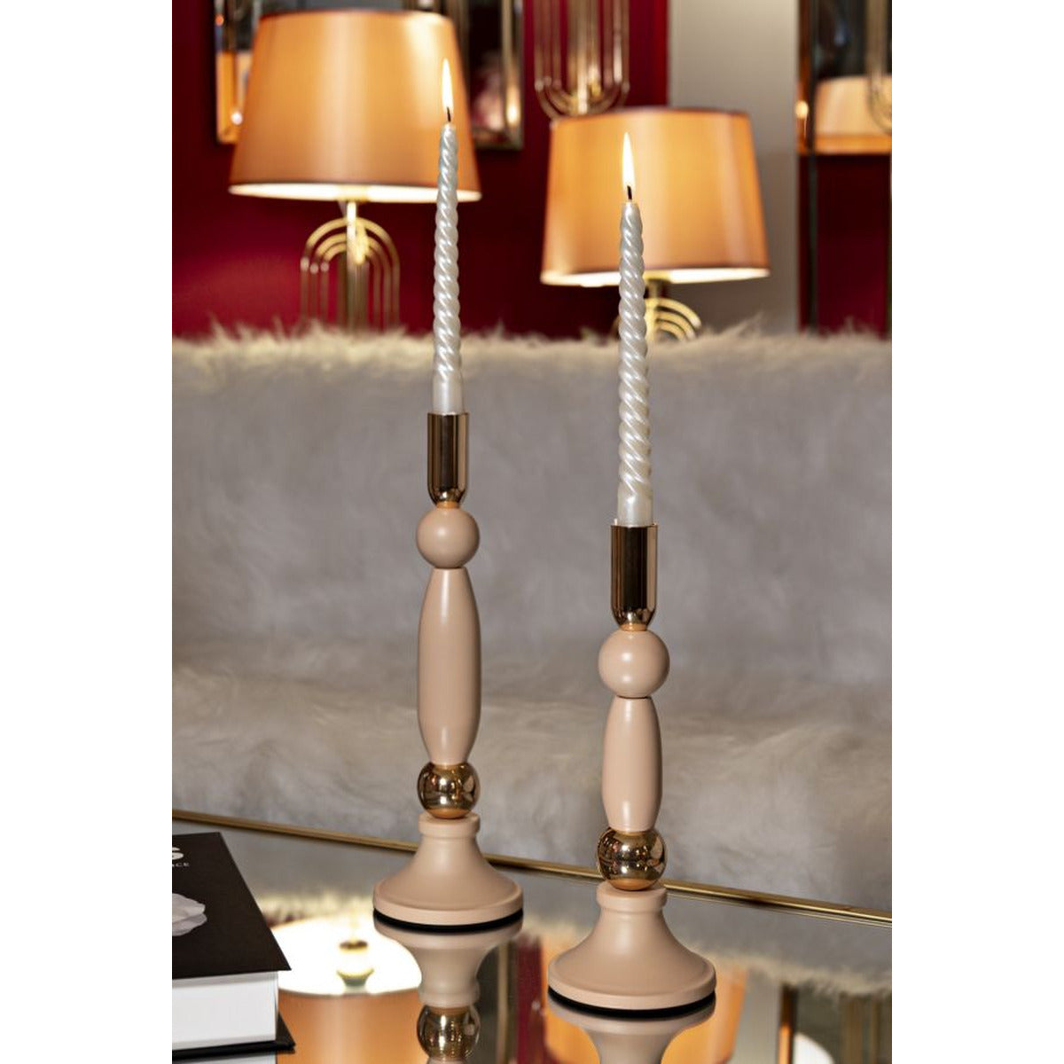 Portacandela MF942, Oro, Acciaio, 9,5x9,5x30 cm, Seven Design