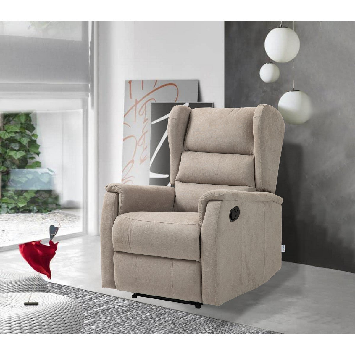 Poltrona Reclinabile Lorella, Tortora, Ciniglia, 72x92x104 cm, Seven Design