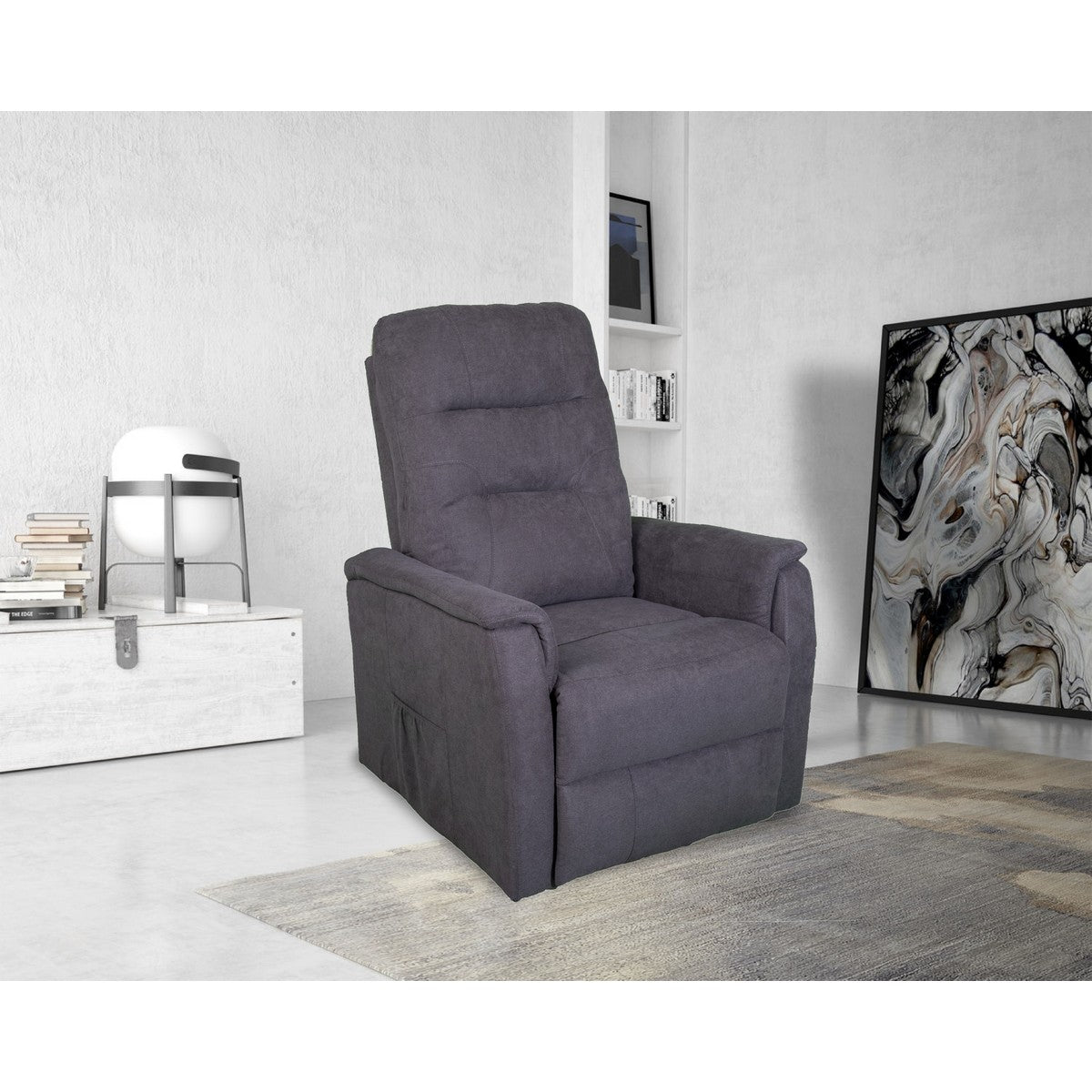 Poltrona Reclinabile Ilaria, Grigio, Ciniglia, 72x92x105 cm, Seven Design