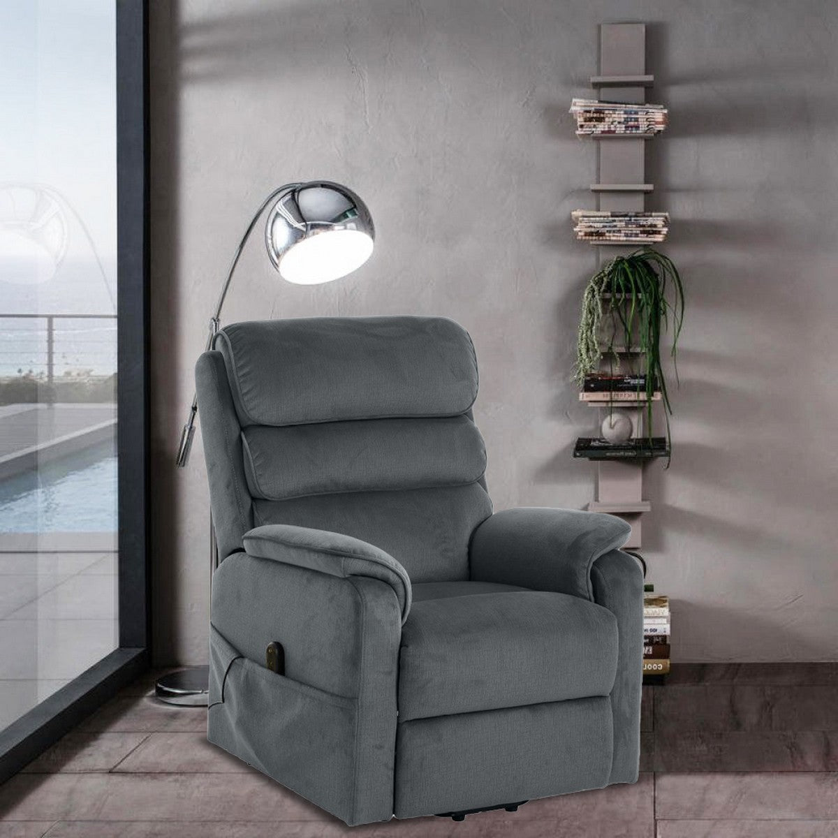 Poltrona Reclinabile Grazia Plus, Grigio, Ciniglia, 81x91x107 cm, Seven Design