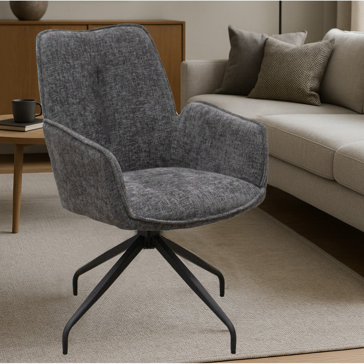 Set di 2 Sedie Liz, Grigio, Ciniglia, 55x65x91 cm, Seven Design