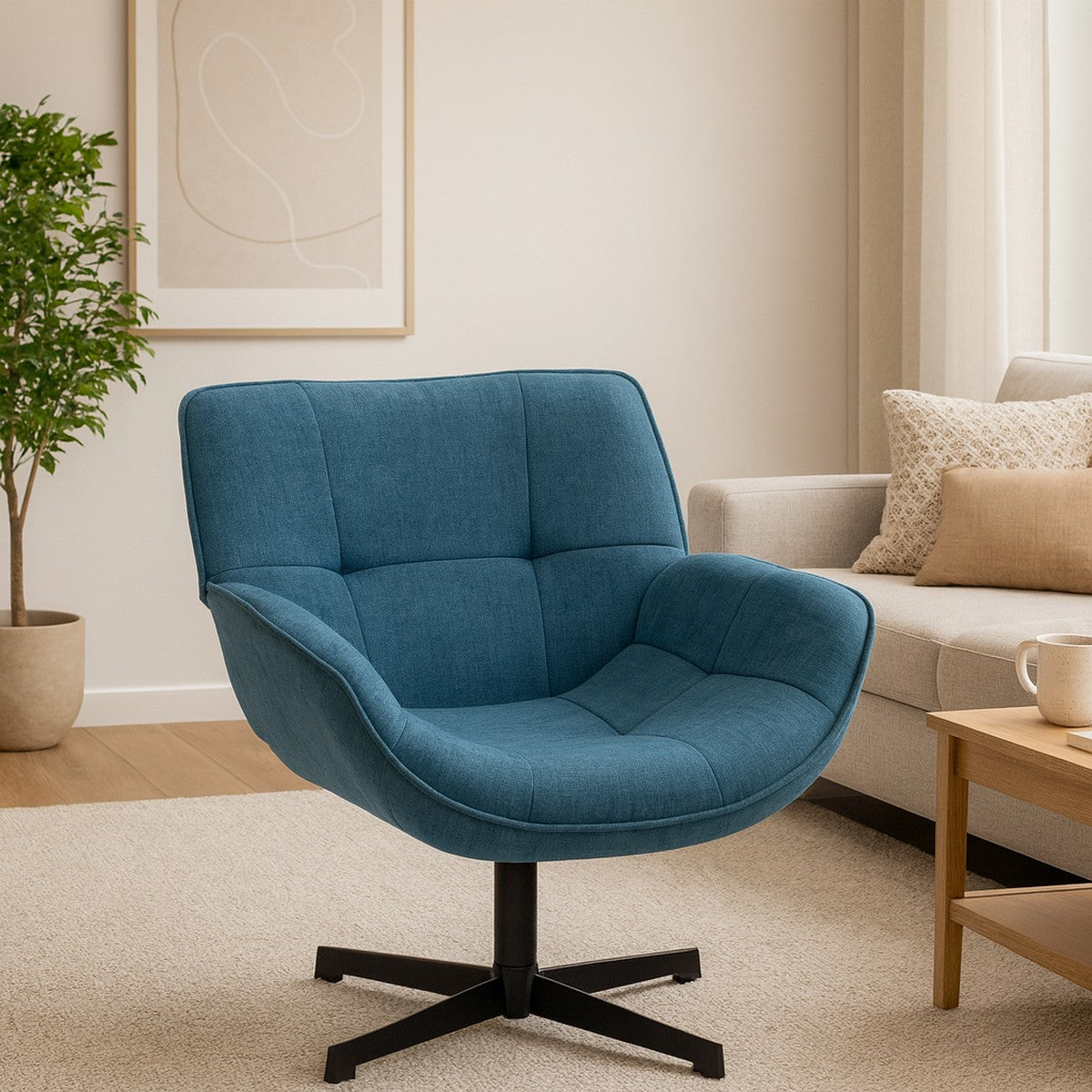 Poltrona Odette, Blu, Tela, 72x80x82 cm, Seven Design