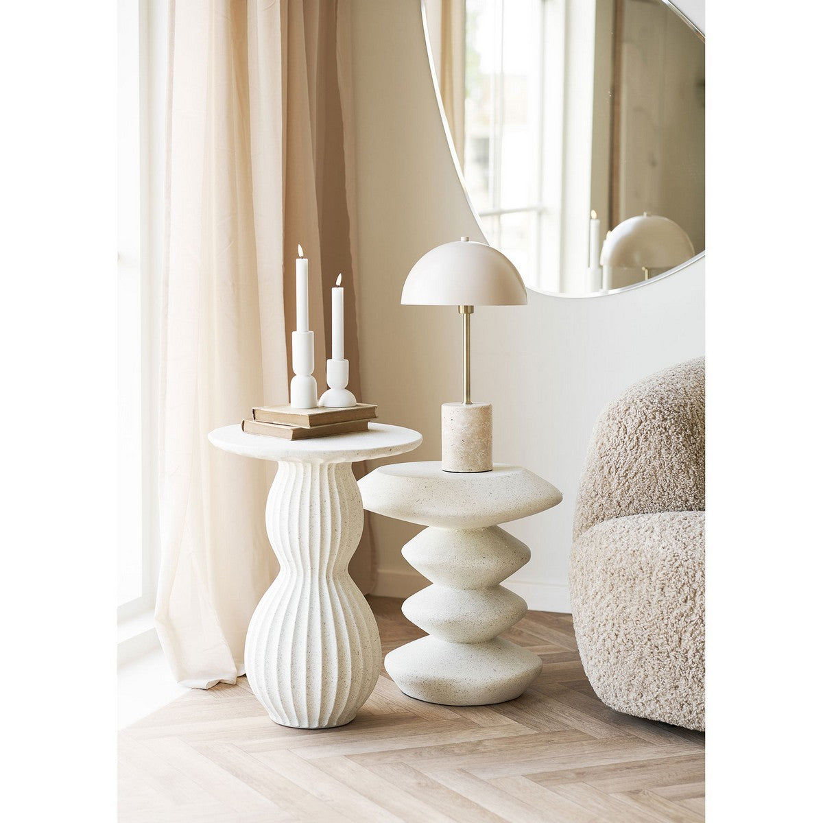 Tavolino Blackburn, Bianco, Fibra di Argilla, 36x36x45,5 cm, Seven Design