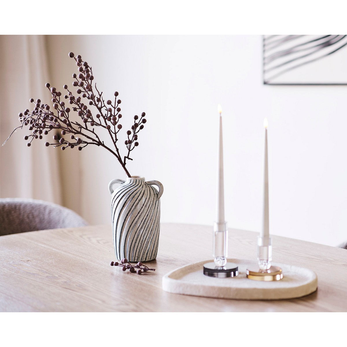 Vaso Decorativo HN8, Grigio, Ceramica, 15,5x14x22 cm, Seven Design