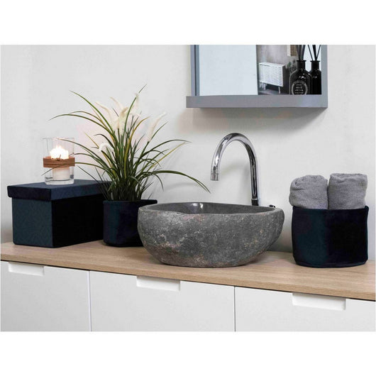 Lavabo Donau, Grigio, Pietra, 35x40x15 cm, Seven Design