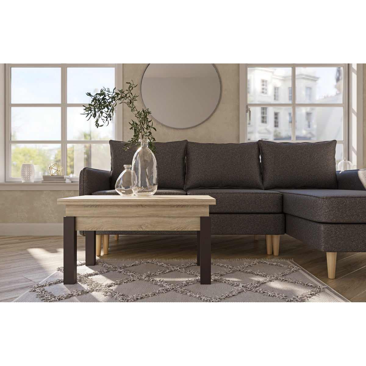 Tavolino Trasformabile Moon, Marrone, Truciolare, 120x90x75 cm, Seven Design