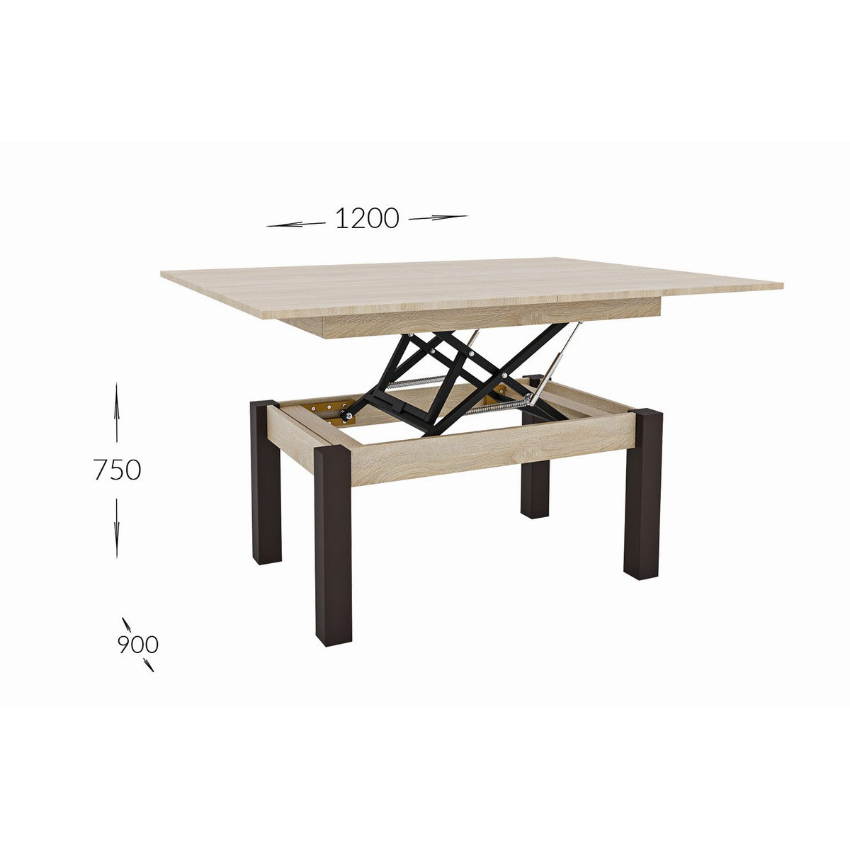 Tavolino Trasformabile Moon, Marrone, Truciolare, 120x90x75 cm, Seven Design