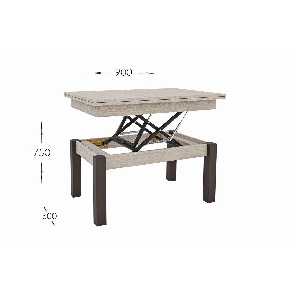 Tavolino Trasformabile Foggy, Marrone, Truciolare, 120x90x75 cm, Seven Design