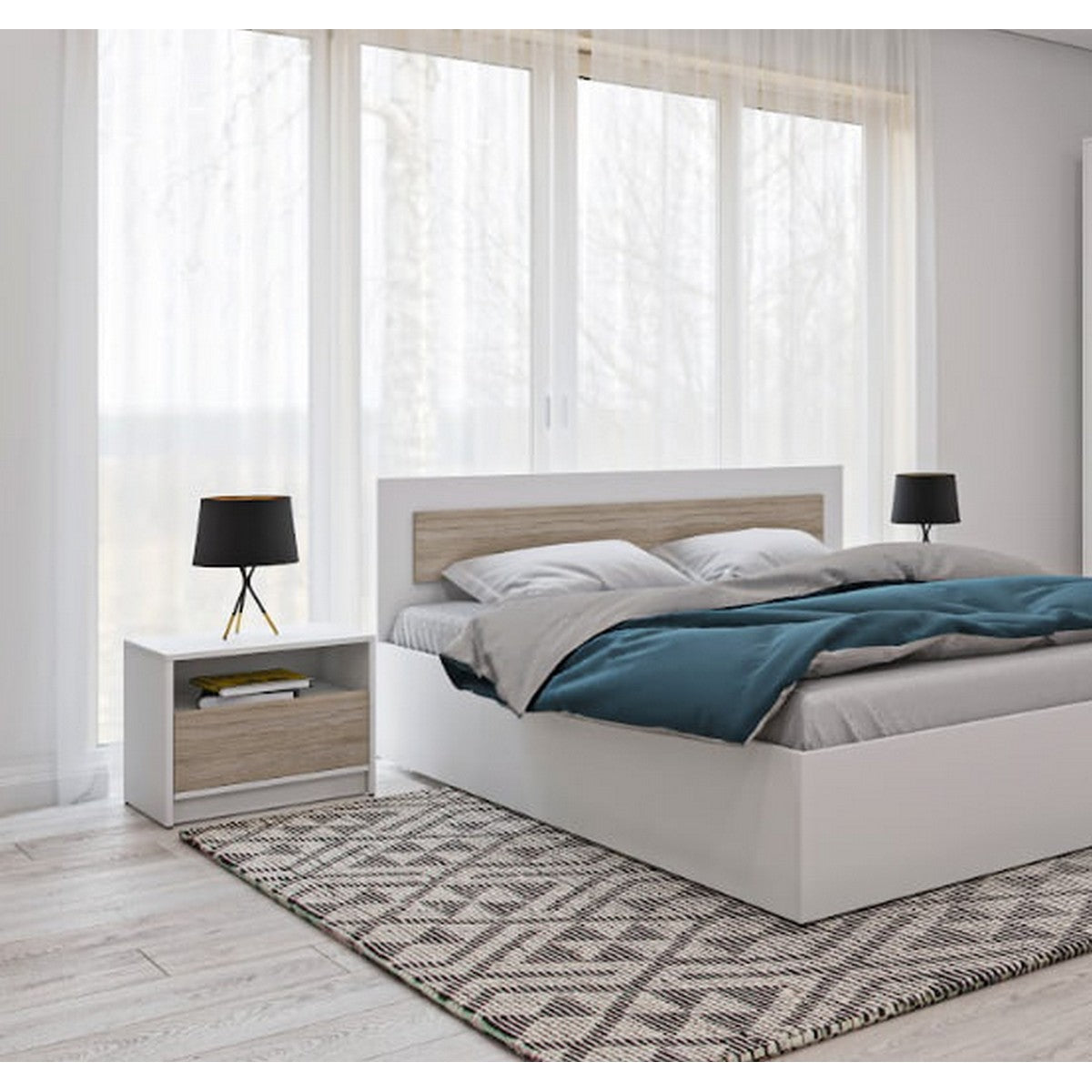 Comodino Viva, Bianco, Truciolare Melaminico, 50x41x36 cm, Seven Design