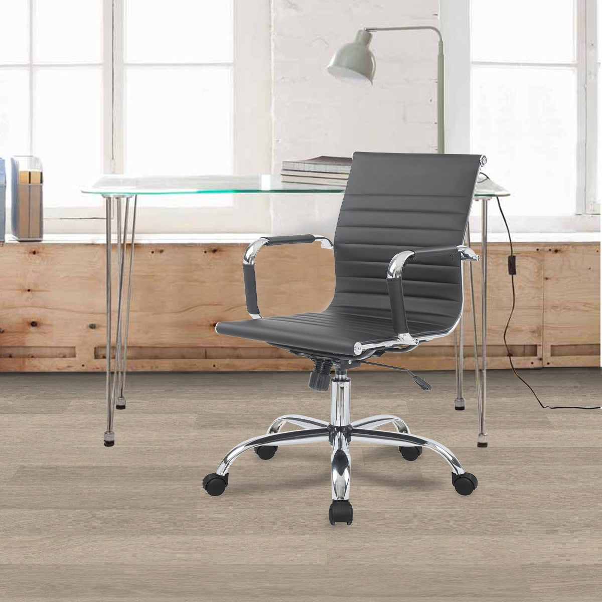 Sedia da Ufficio Helsinky V, Nero, PU, 56,5x62,5x96,5 cm, Seven Design