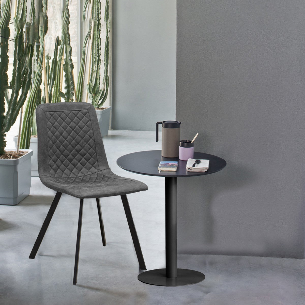 Set di 4 Sedie Wendy, Grigio, Microfibra, 43x40x87 cm, Seven Design