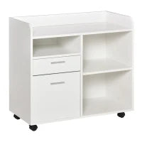 Supporto per Stampante, Cassettiera da Ufficio con Ruote, in Legno, 80L x 40P x 72A cm, Bianco