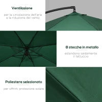 Ombrellone da Giardino 3x3 m con Zanzariera, Apertura a Manovella e Base a Croce, Verde