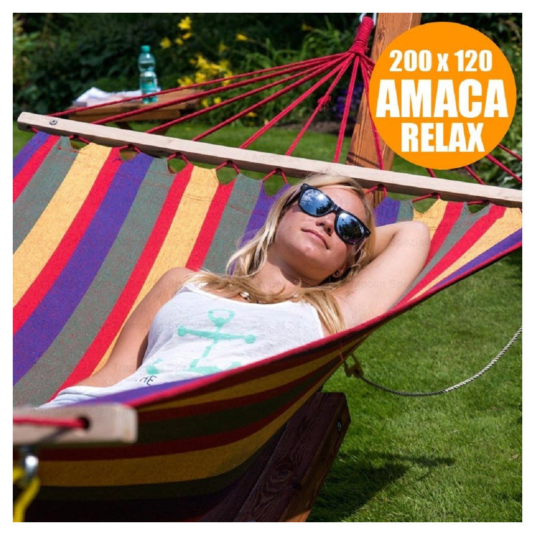 Trade Shop - Amaca Da Giardino Singola Xl In Legno Cotone Relax Campeggio 200x120cm 2 Colori -