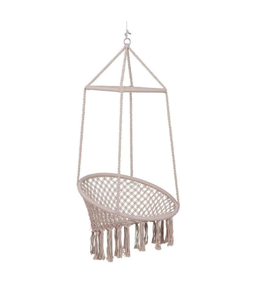Amaca Sedia Sospesa Ad Altalena Dondolo In Legno Corda Intrecciata Cotone Beige         