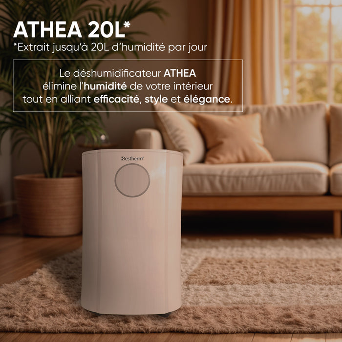 Deumidificatore d'aria Besthem Athea 20L/giorno, serbatoio rimovibile, filtro a carboni attivi