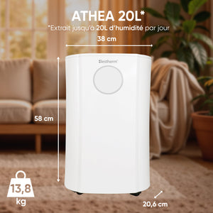 Deumidificatore d'aria Besthem Athea 20L/giorno, serbatoio rimovibile, filtro a carboni attivi