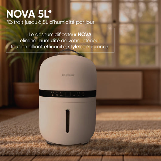 Deumidificatore d'aria Besthem Nova 5L/giorno, serbatoio rimovibile, filtro a carbone attivo