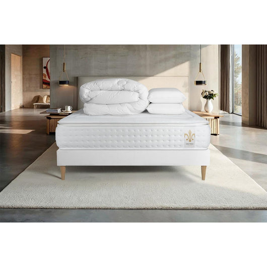 Pacchetto letto completo - Materasso 140x190cm + Box spring con doghe (kit) + 2 cuscini + Piumino - Vingt-Quatre PLUS