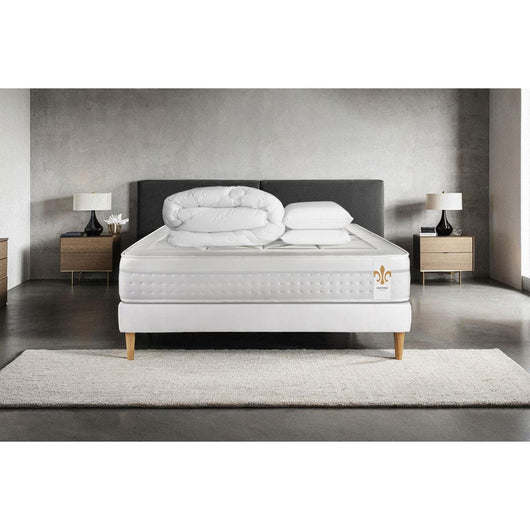 Pacchetto letto completo - Materasso 140x200cm + Box spring con doghe (kit) + 2 cuscini + Piumino - Vingt-Huit