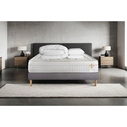 Pacchetto letto completo - Materasso 140x190cm + Box spring con doghe (in kit) + 2 cuscini + Piumino - Vingt-Huit