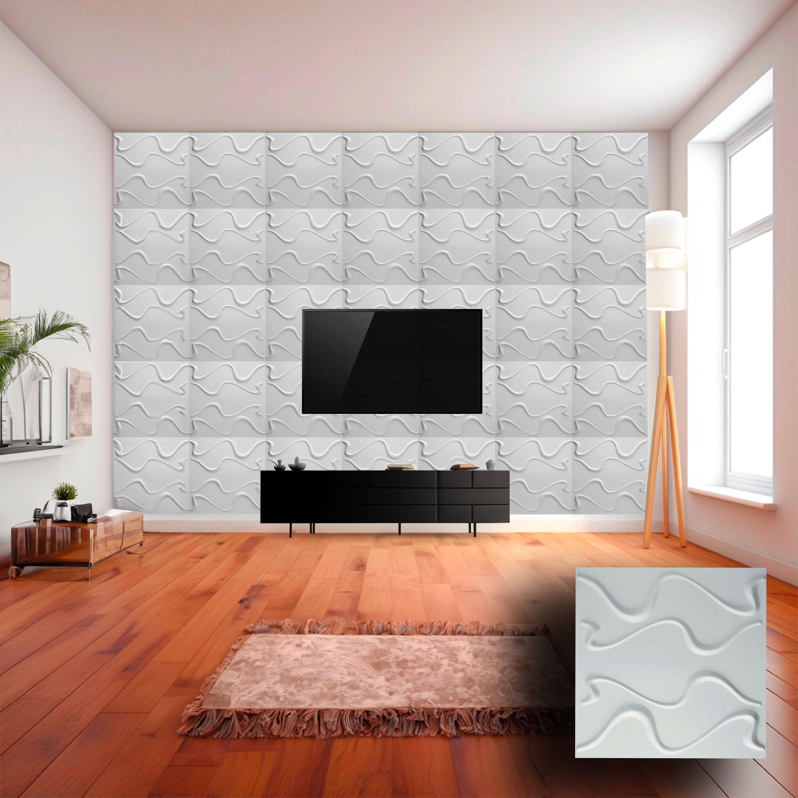 €1,99 Pannello in fibra naturale a parete 3D, rivestimento di lusso 3D 50X50cm BIANCO verniciabile CURVE