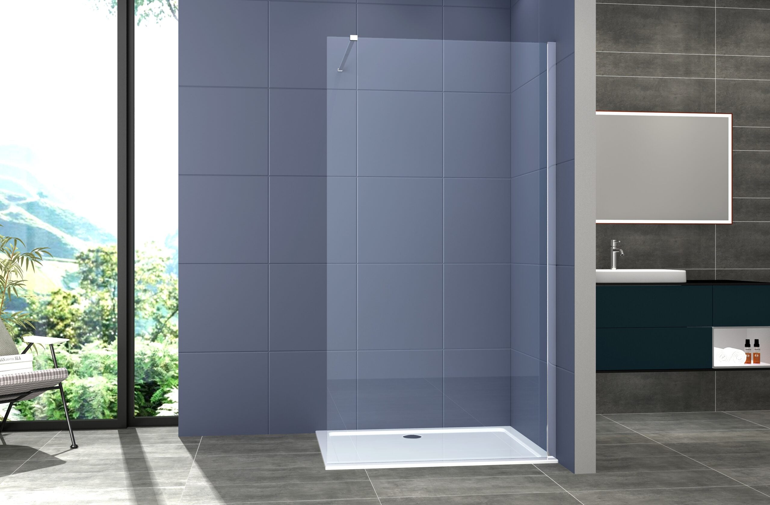 Box Doccia parete Walk in 90 cm h 200 cm cristallo temperato trasparente 8mm profilo SATINATO MELANY