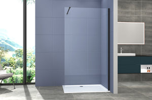 Box Doccia parete Walk in 90 cm h 200 cm cristallo temperato trasparente 8mm profilo NERO MELANY