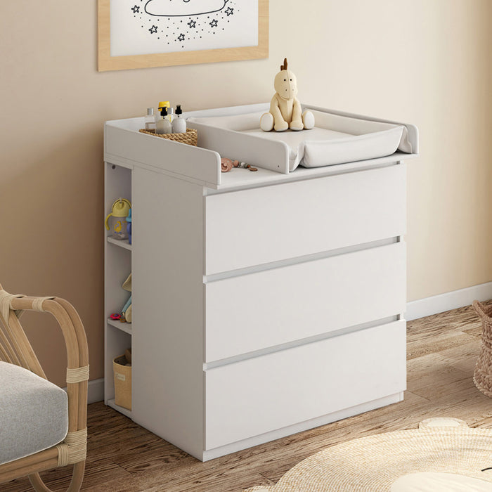 IDMarket - AMBRE cassettiera bianca fasciatoio a 3 cassetti e 2 ripiani estraibili