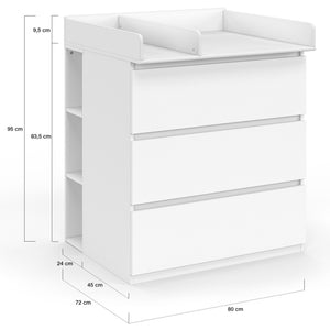 IDMarket - AMBRE cassettiera bianca fasciatoio a 3 cassetti e 2 ripiani estraibili