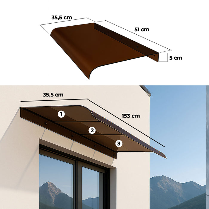 Ame - Set 3 Pensiline Tettoia da Esterno 153x35,5 cm in Policarbonato Fumè