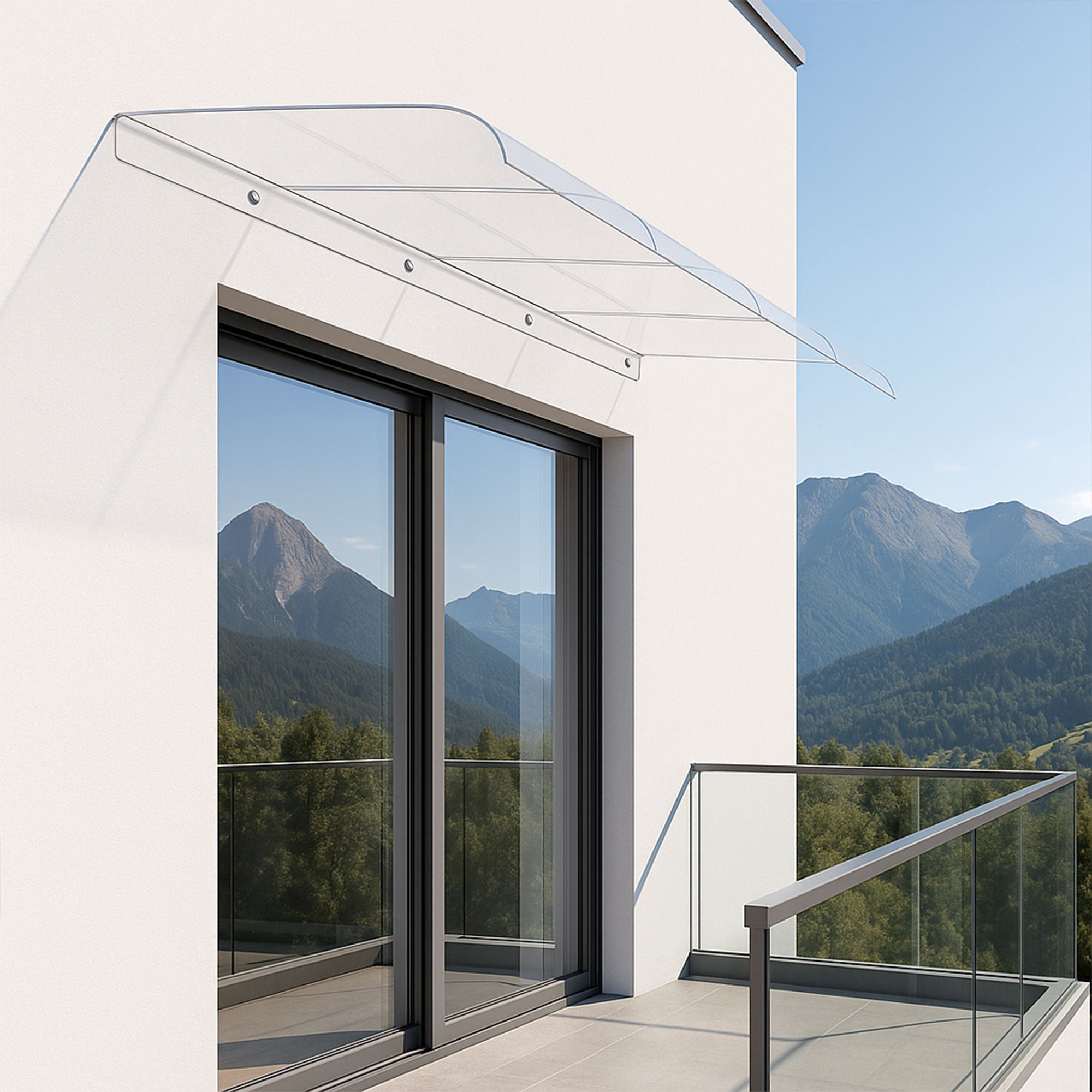 Ame - Set 3 Pensiline Tettoia da Esterno 153x35,5 cm in Policarbonato Trasparente