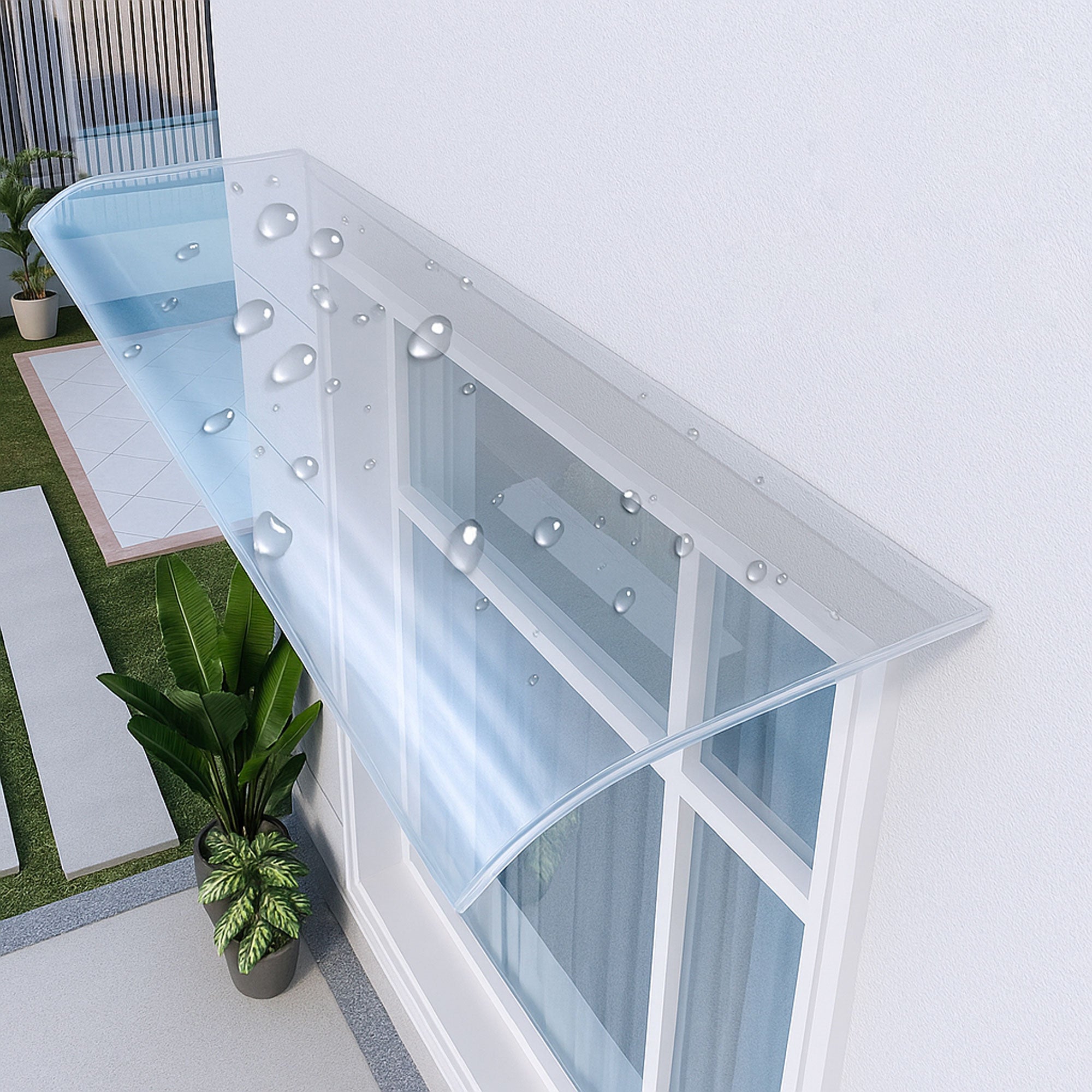 Ame - Set 3 Pensiline Tettoia da Esterno 153x35,5 cm in Policarbonato Trasparente