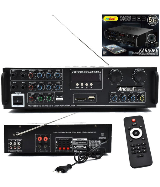 Amplificatore 300w 5.1 Bluetooth Usb Fm Mp3 Funzione Karaoke Telecomando Q-gf777         