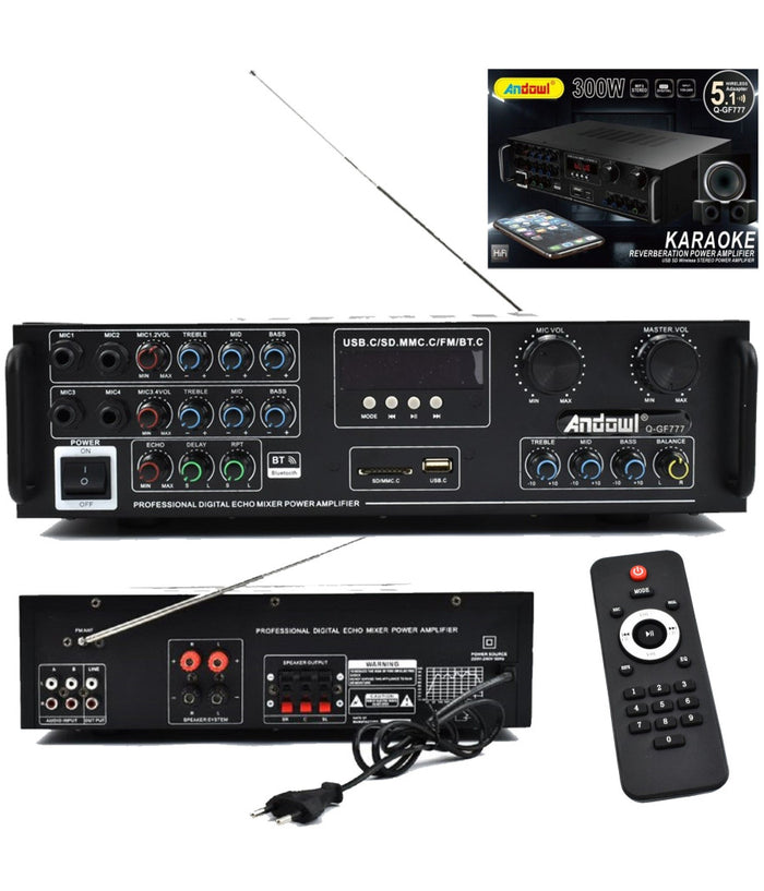 Amplificatore 300w 5.1 Bluetooth Usb Fm Mp3 Funzione Karaoke Telecomando Q-gf777         