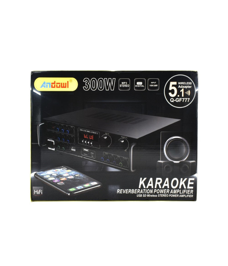 Amplificatore 300w 5.1 Bluetooth Usb Fm Mp3 Funzione Karaoke Telecomando Q-gf777         