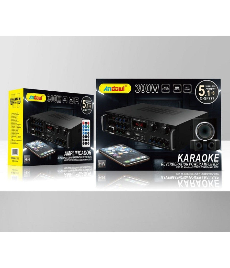 Amplificatore 300w 5.1 Bluetooth Usb Fm Mp3 Funzione Karaoke Telecomando Q-gf777         